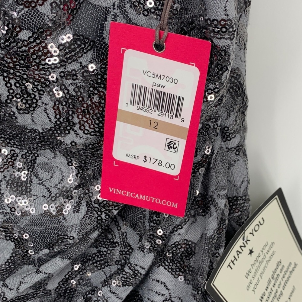 Vince Camuto 12 Gray Sequin Floral Cowl Neck Maxi Dress Evening - Picture 7 of 9